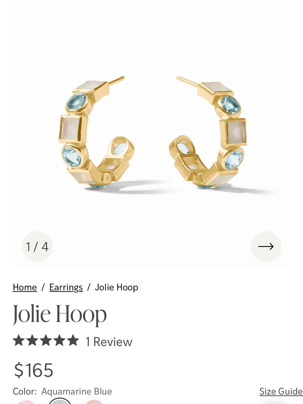 Julie Vos Aquamarine Blue and Gold Jolie Hoop Earrings